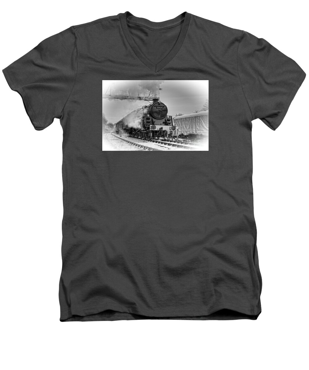 Steam Men's V-Neck T-Shirt featuring the photograph Steam Locomotive 73129 by David Birchall