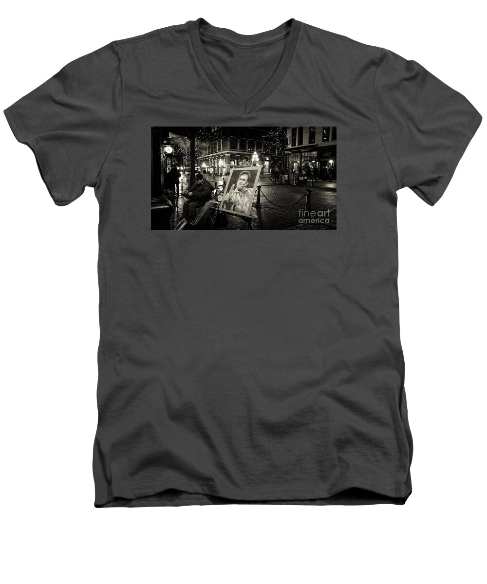 Monochrome Men's V-Neck T-Shirt featuring the photograph Steamin' Johnny by Cameron Wood