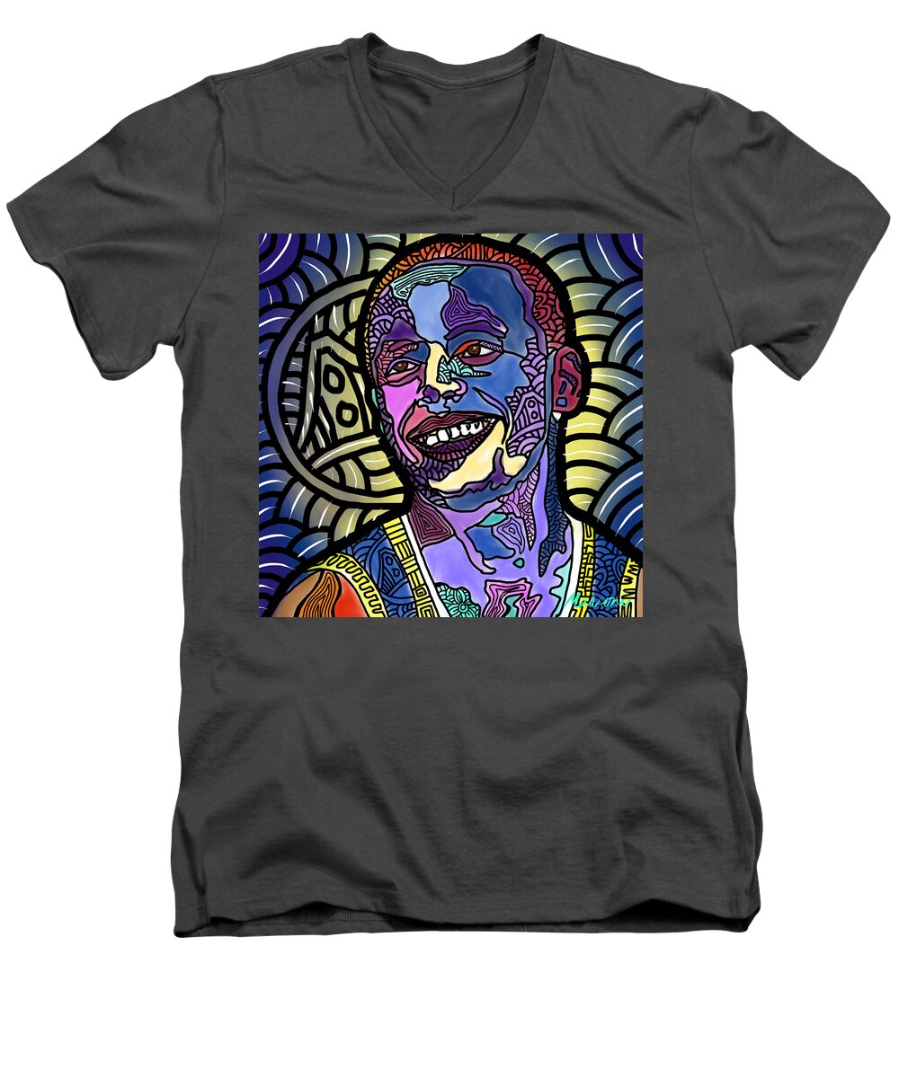 Stephencurry Men's V-Neck T-Shirt featuring the digital art Steph Curry by Marconi Calindas