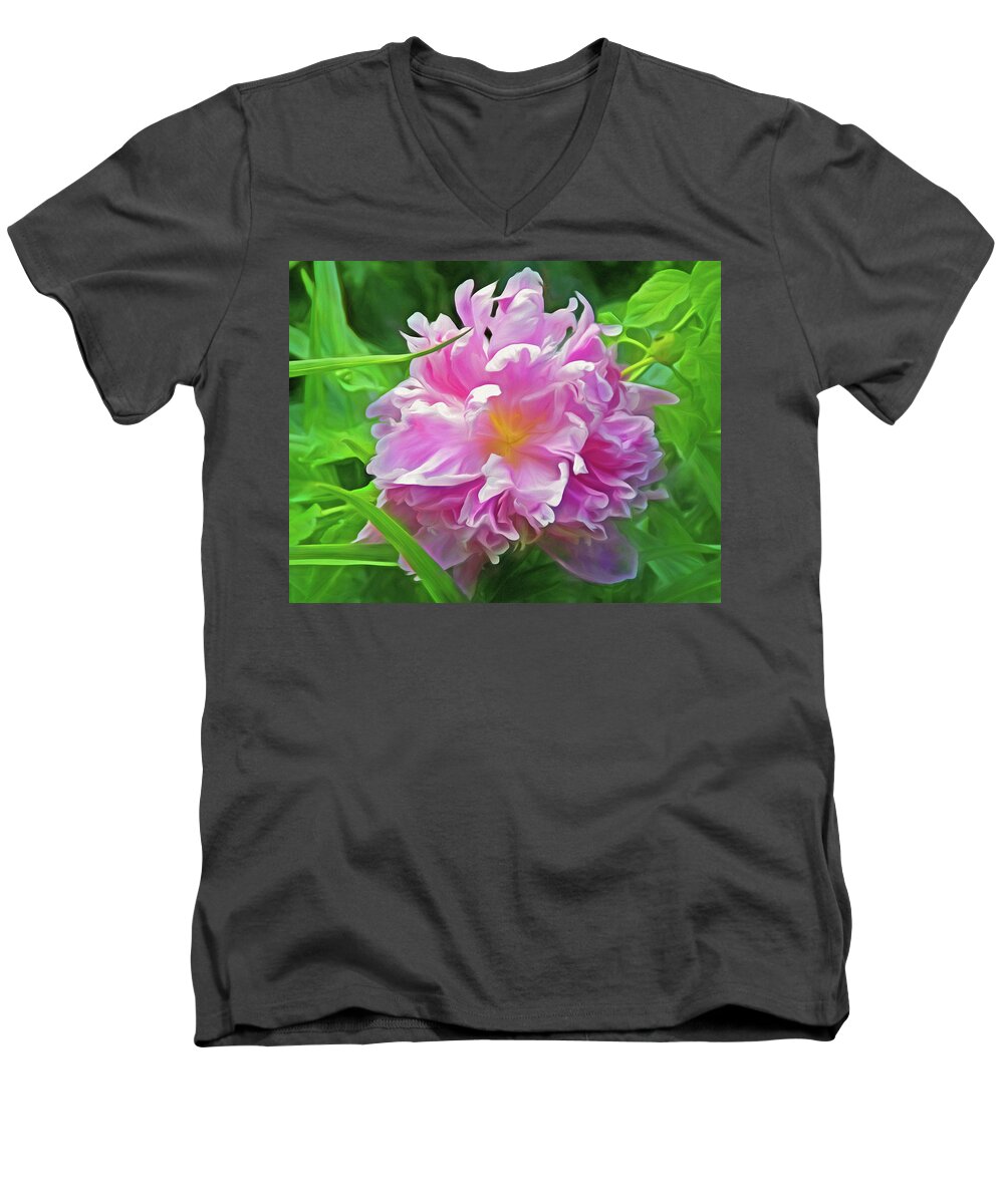 Floral Men's V-Neck T-Shirt featuring the mixed media Still At the Heart of Mystery by Lynda Lehmann