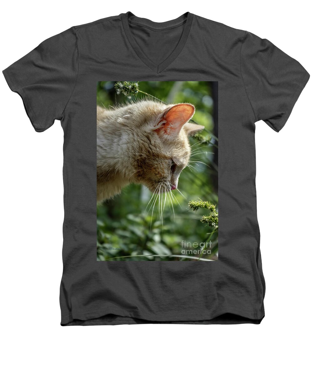 Animal Men's V-Neck T-Shirt featuring the photograph Stop and Smell The Flowers 9433a by Ricardos Creations