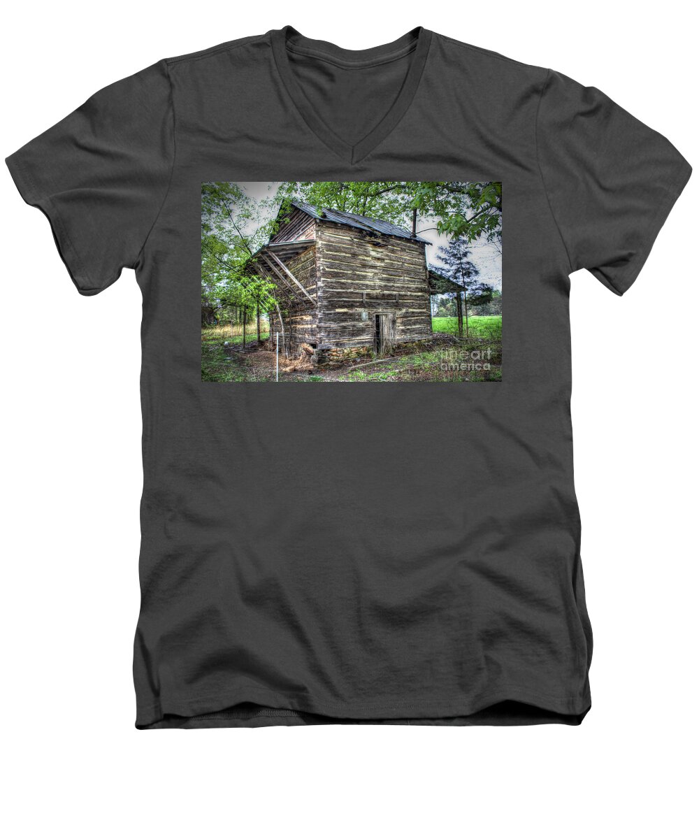Abandoned Men's V-Neck T-Shirt featuring the digital art Storehouse by Dan Stone