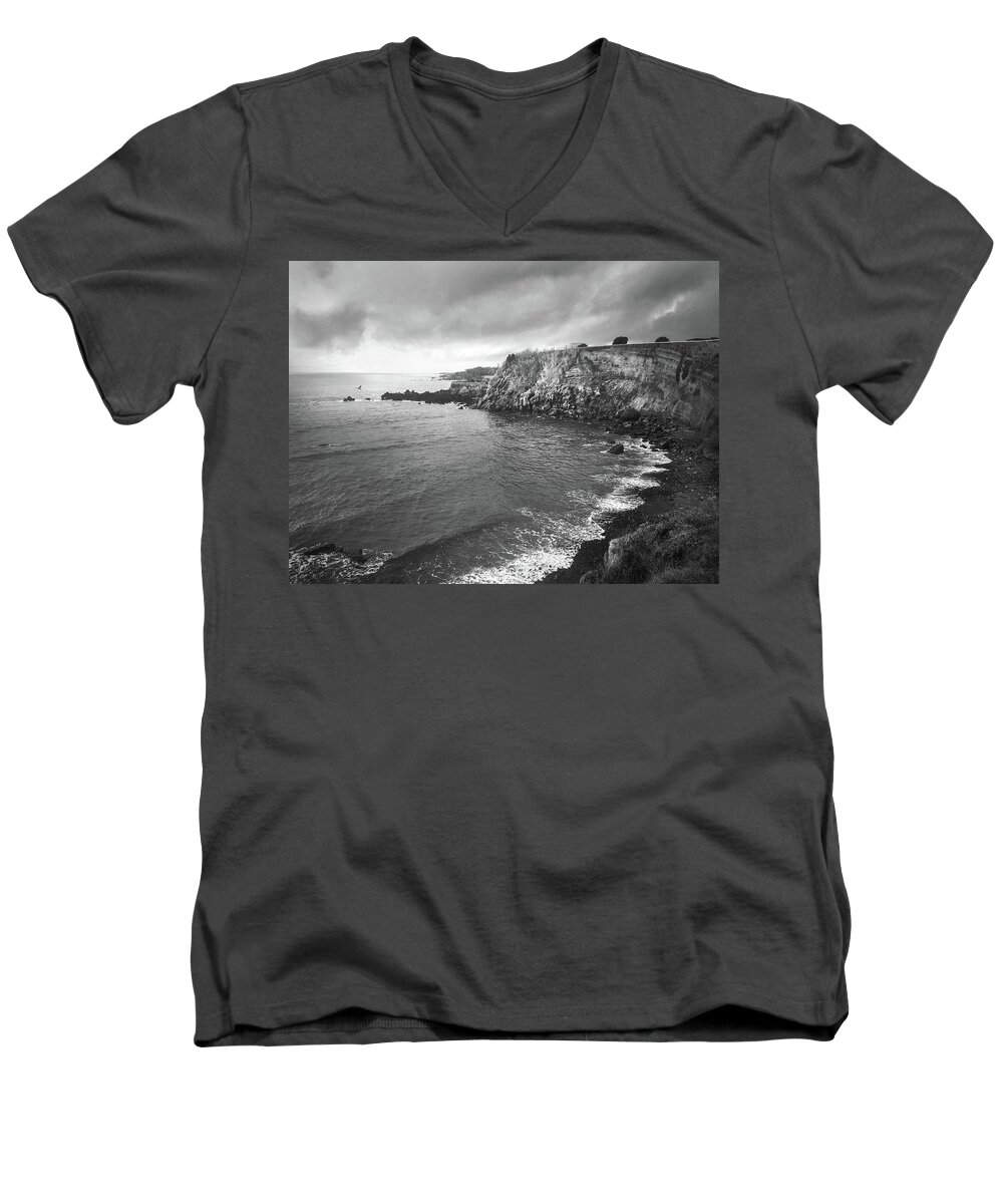 Kelly Hazel Men's V-Neck T-Shirt featuring the photograph Storm Over the Eastern Shoreline of Angra do Heroismo Terceira by Kelly Hazel