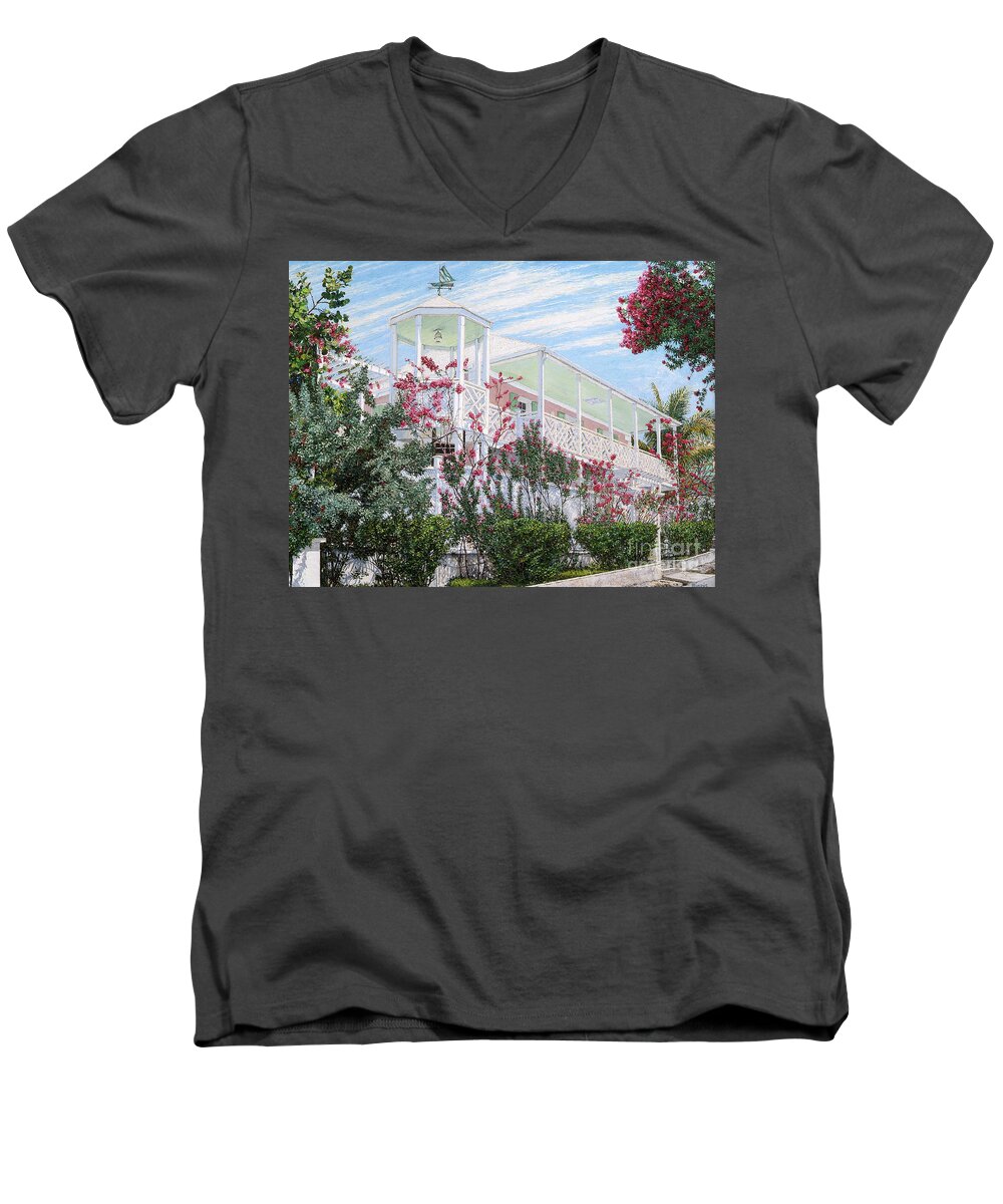 Eddie Men's V-Neck T-Shirt featuring the painting Strawberry House by Eddie Minnis
