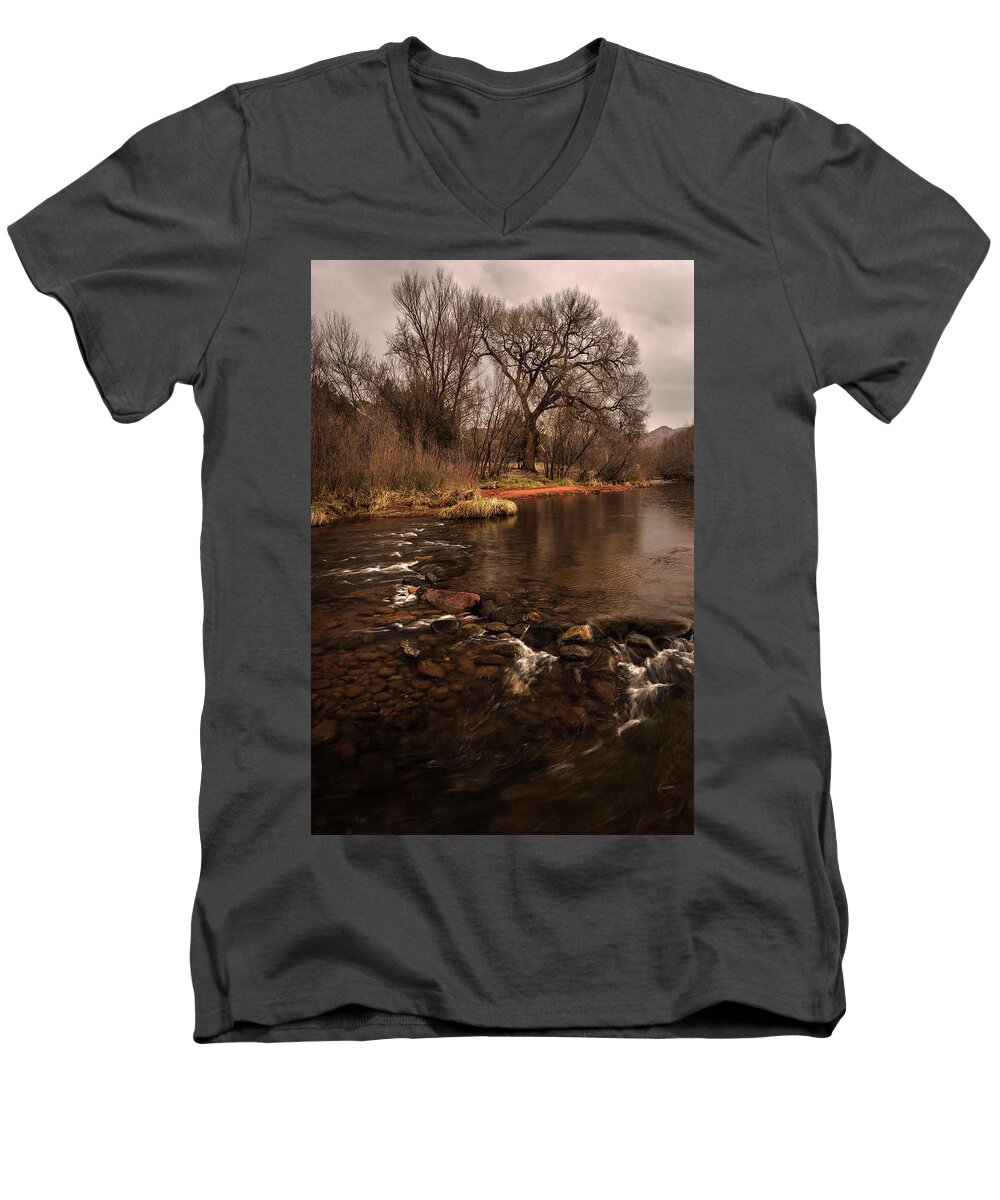 Tree Men's V-Neck T-Shirt featuring the photograph Stream and Tree by Rick Strobaugh