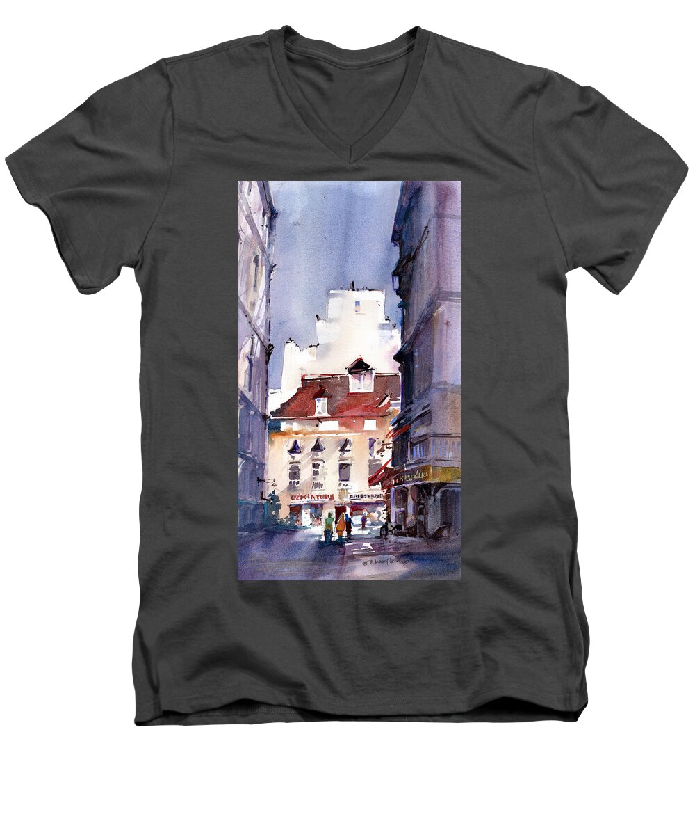 European Streets Men's V-Neck T-Shirt featuring the painting Parisian Stroll by P Anthony Visco