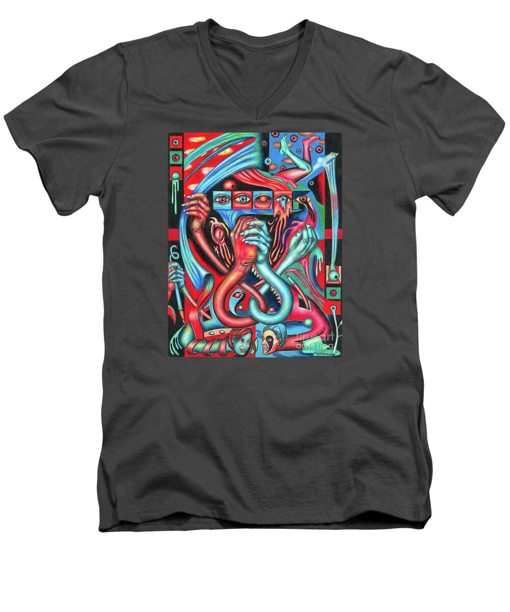 Equilibrium Men's V-Neck T-Shirt featuring the drawing Striving for an Equilibrium by Justin Jenkins