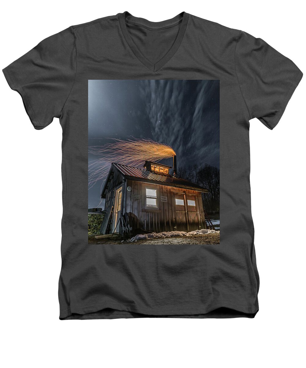 Vermont Men's V-Neck T-Shirt featuring the photograph Sugarhouse 2017 by Tim Kirchoff
