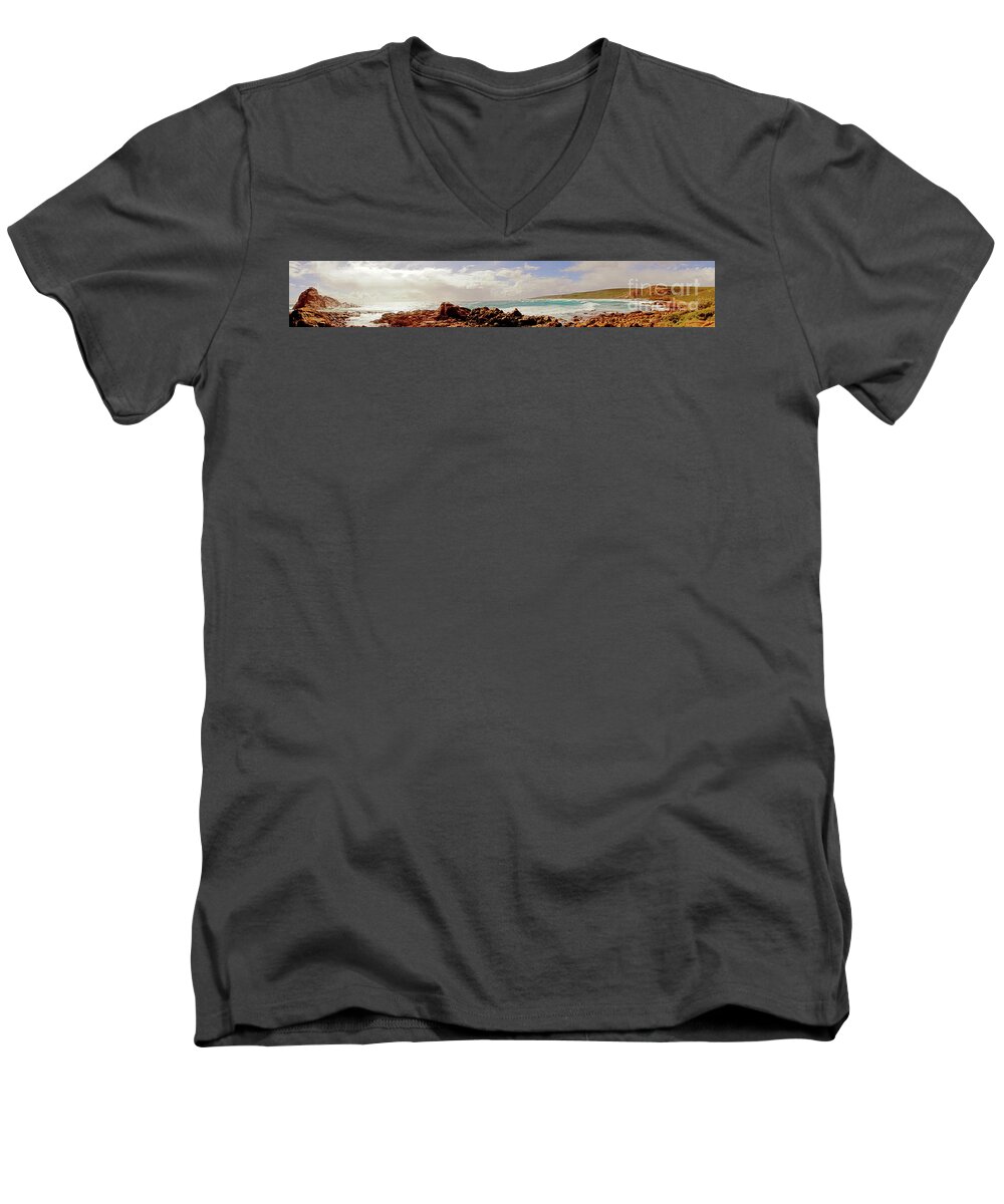 Panorama Men's V-Neck T-Shirt featuring the photograph Sugarloaf Rock Panorama I by Cassandra Buckley