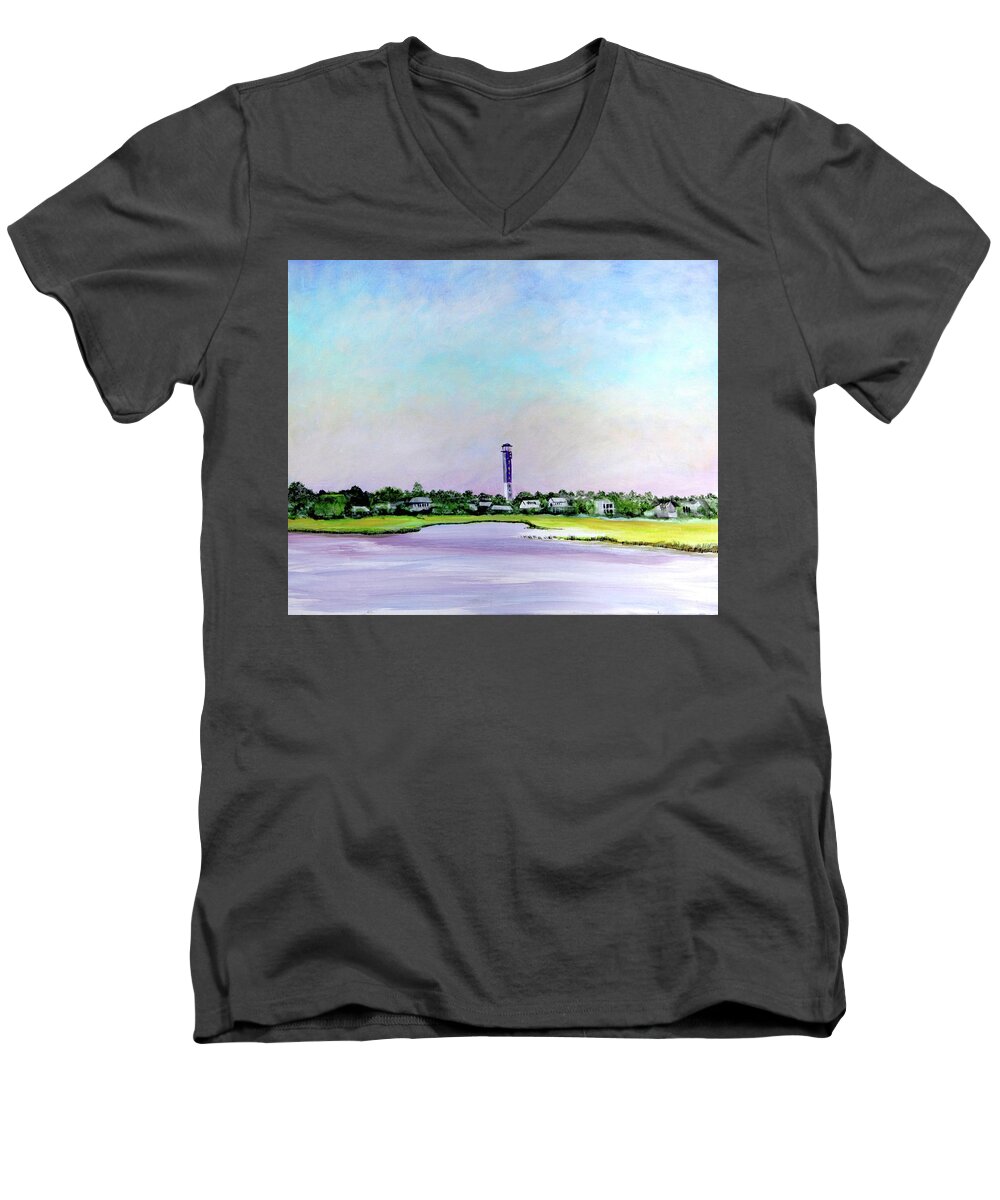 Light House Men's V-Neck T-Shirt featuring the painting Sullivans Island Lighthouse by Virginia Bond