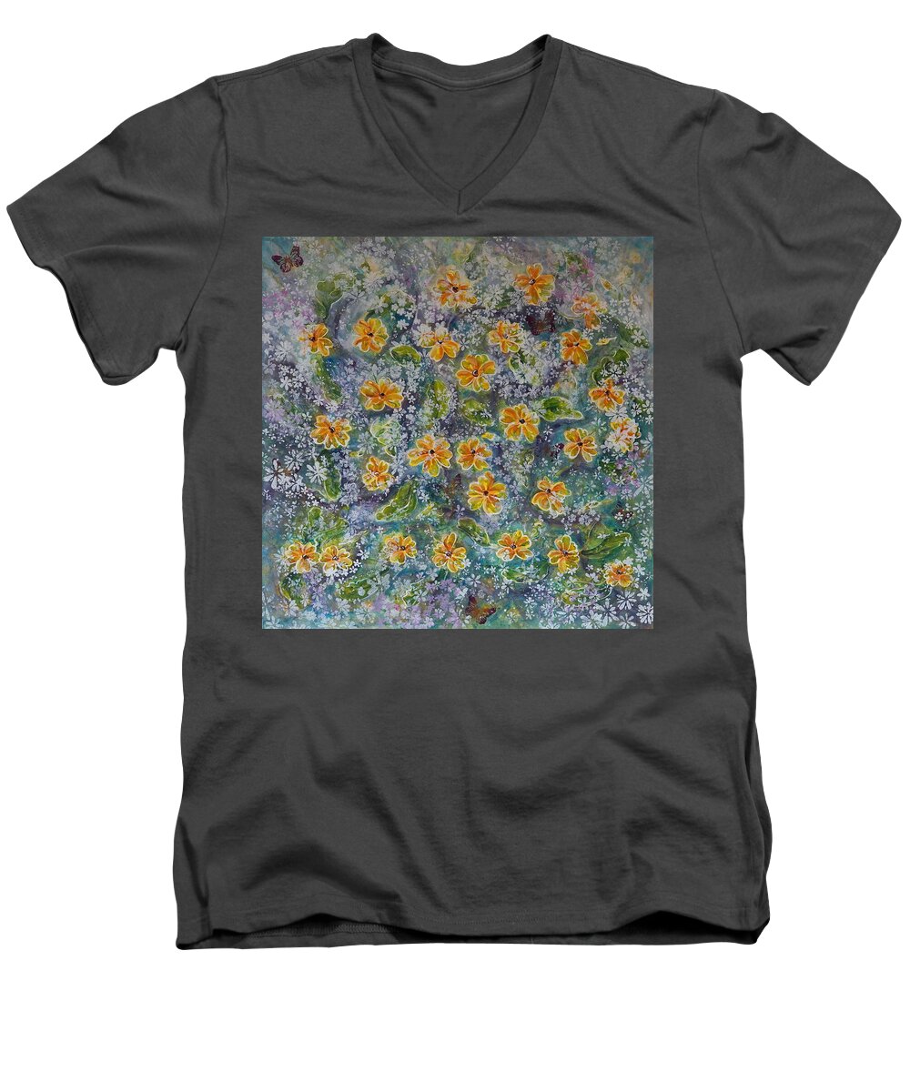 Acrylic Men's V-Neck T-Shirt featuring the painting Spring Bouquet by Theresa Marie Johnson