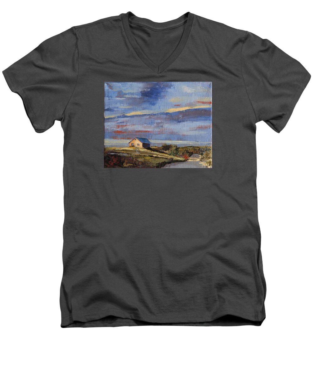 Martha's Vineyard Men's V-Neck T-Shirt featuring the painting Summer Glow by Trina Teele
