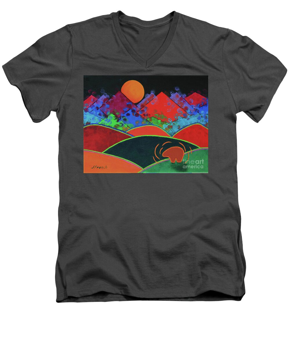 Art Men's V-Neck T-Shirt featuring the painting Summer Guardian Bear by Jeanette French