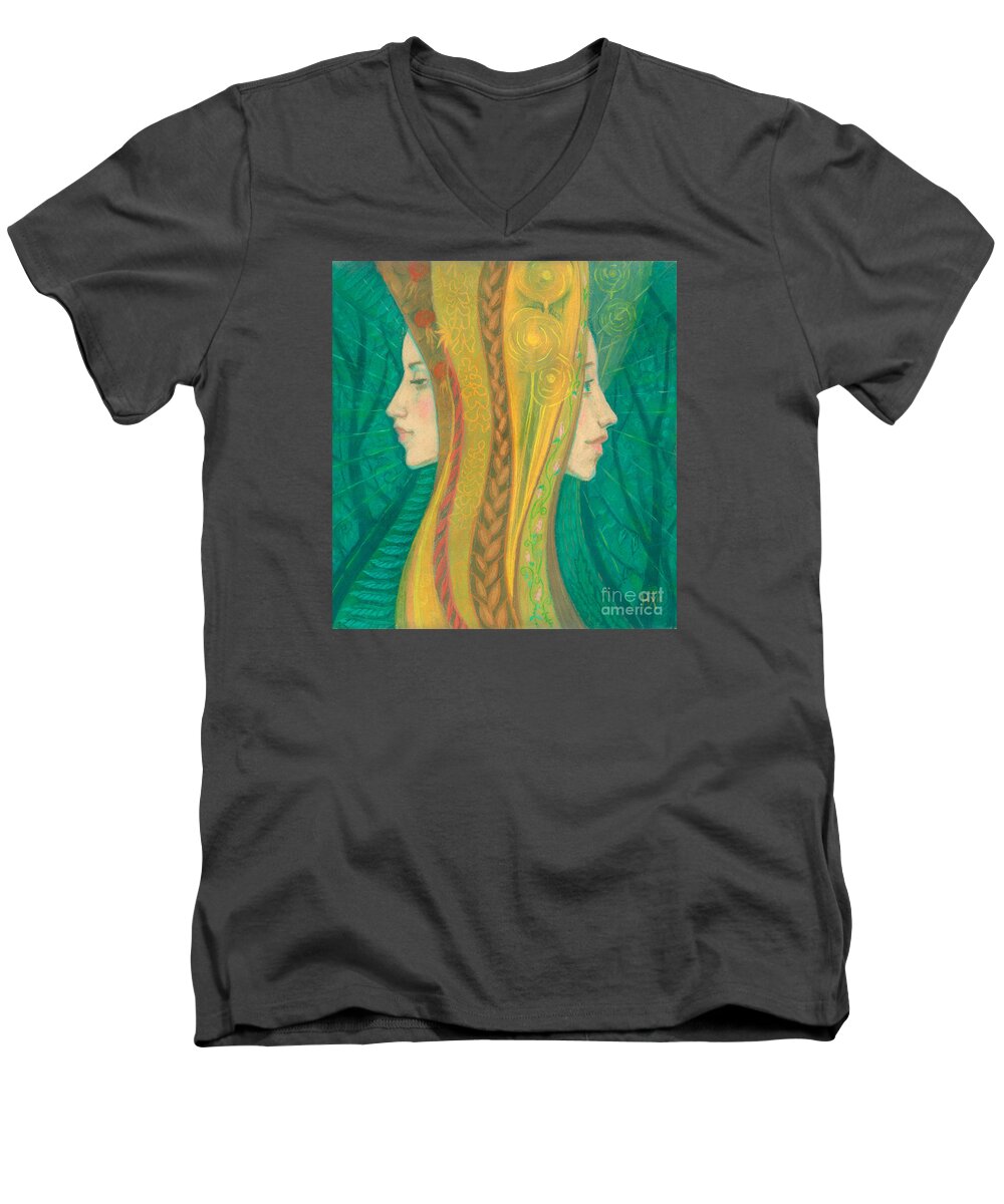 Summer Men's V-Neck T-Shirt featuring the painting Summer by Julia Khoroshikh