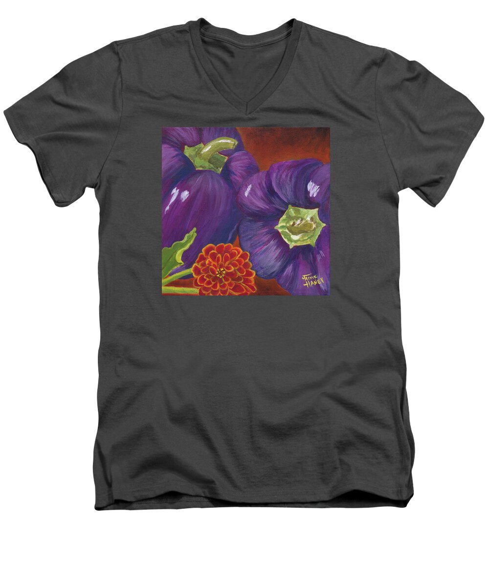 Purple Men's V-Neck T-Shirt featuring the painting Summer of Purple by Jaime Haney