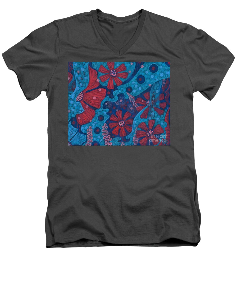 Bizarre Flower Men's V-Neck T-Shirt featuring the pastel Summer Rain by Julia Khoroshikh