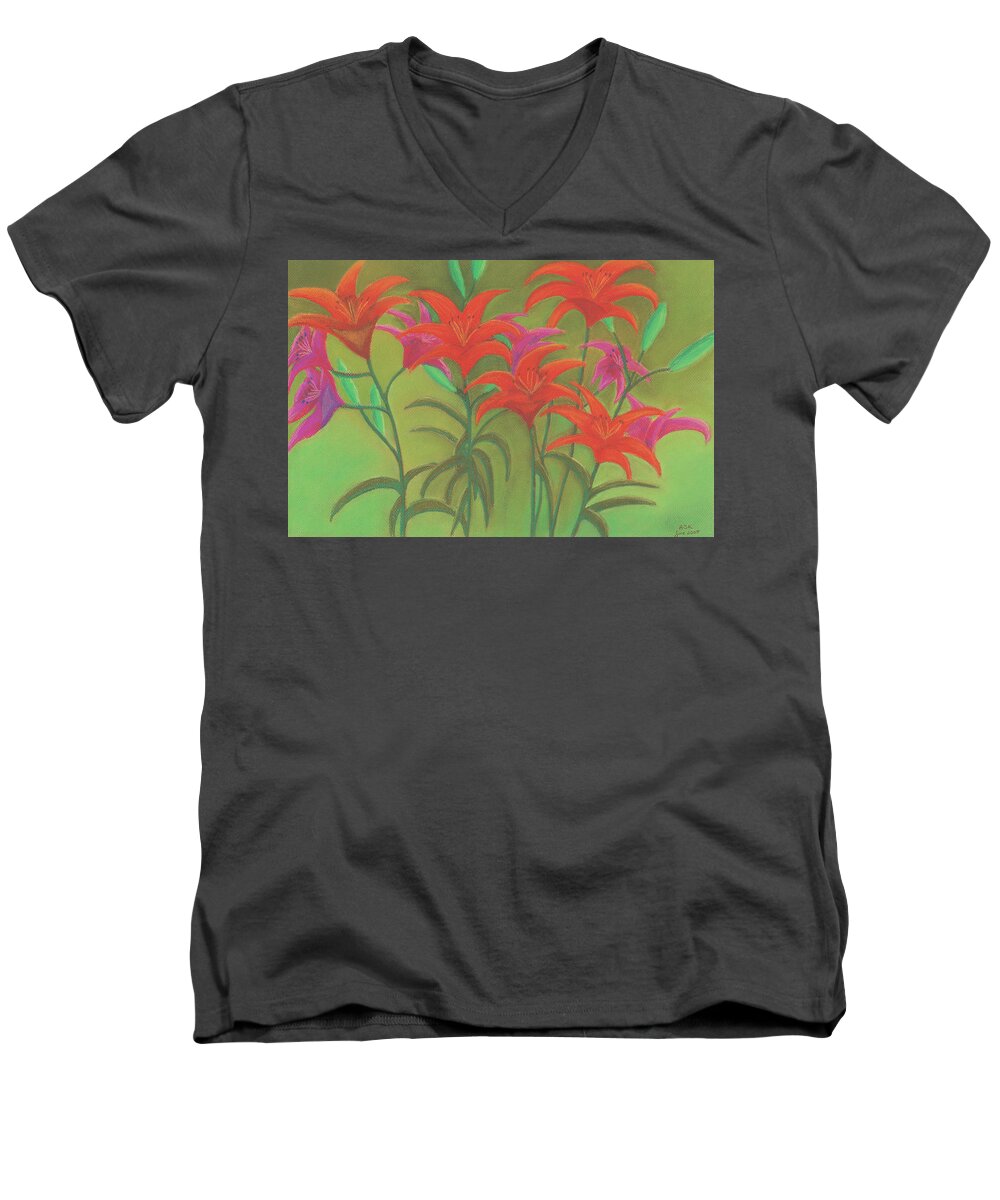 Art Men's V-Neck T-Shirt featuring the pastel Sun Dance by Anne Katzeff