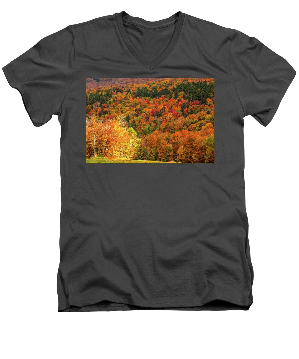 Middlebury Vermont Men's V-Neck T-Shirt featuring the photograph Sun peeking through by Jeff Folger