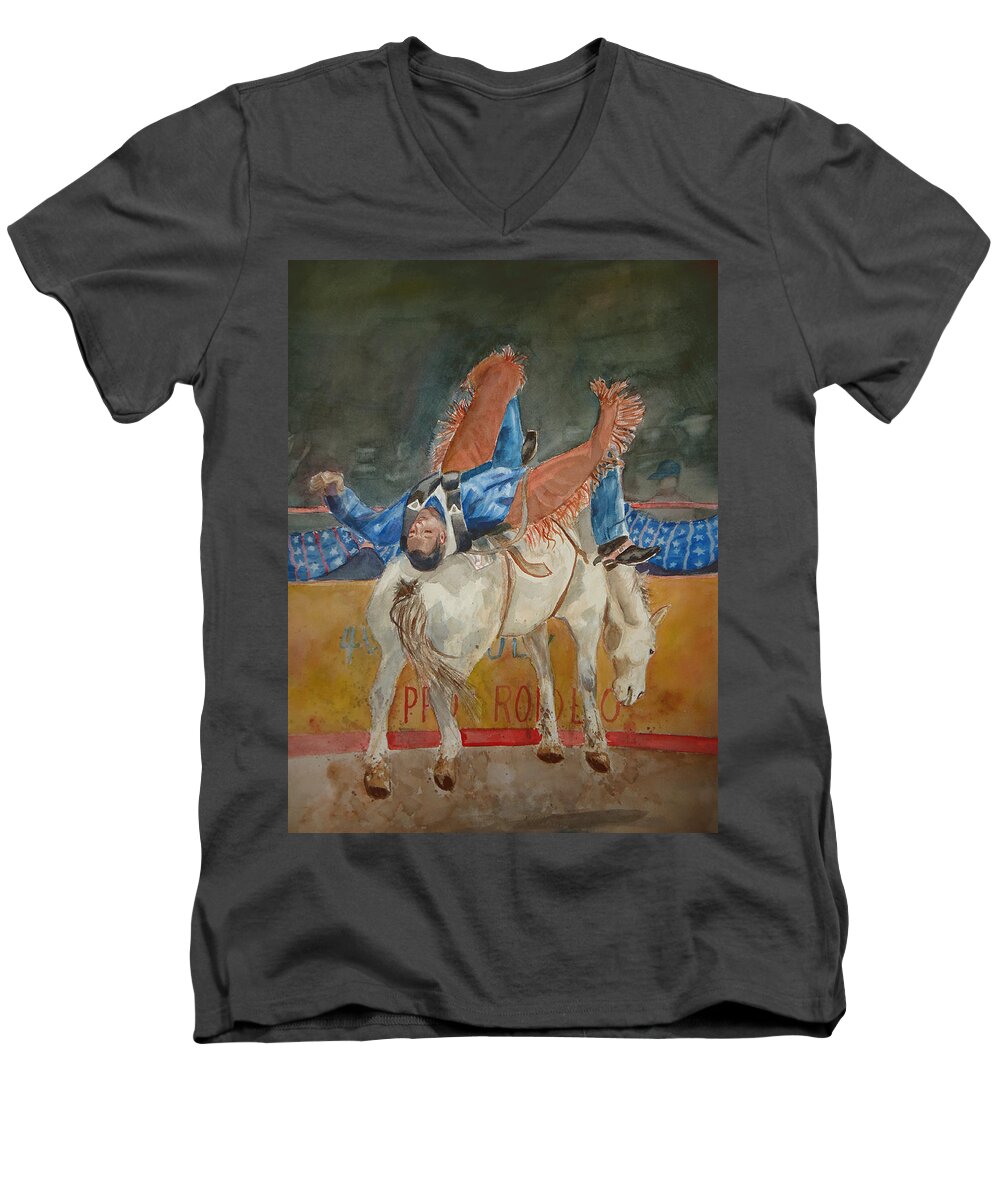 There The Cowboys Goes. Bronco Men's V-Neck T-Shirt featuring the painting Sunfisher by Charme Curtin