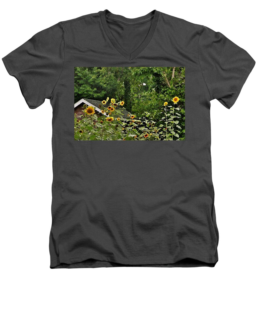 Sunflower Men's V-Neck T-Shirt featuring the photograph Sunflowers at the Good Earth Market by Kim Bemis