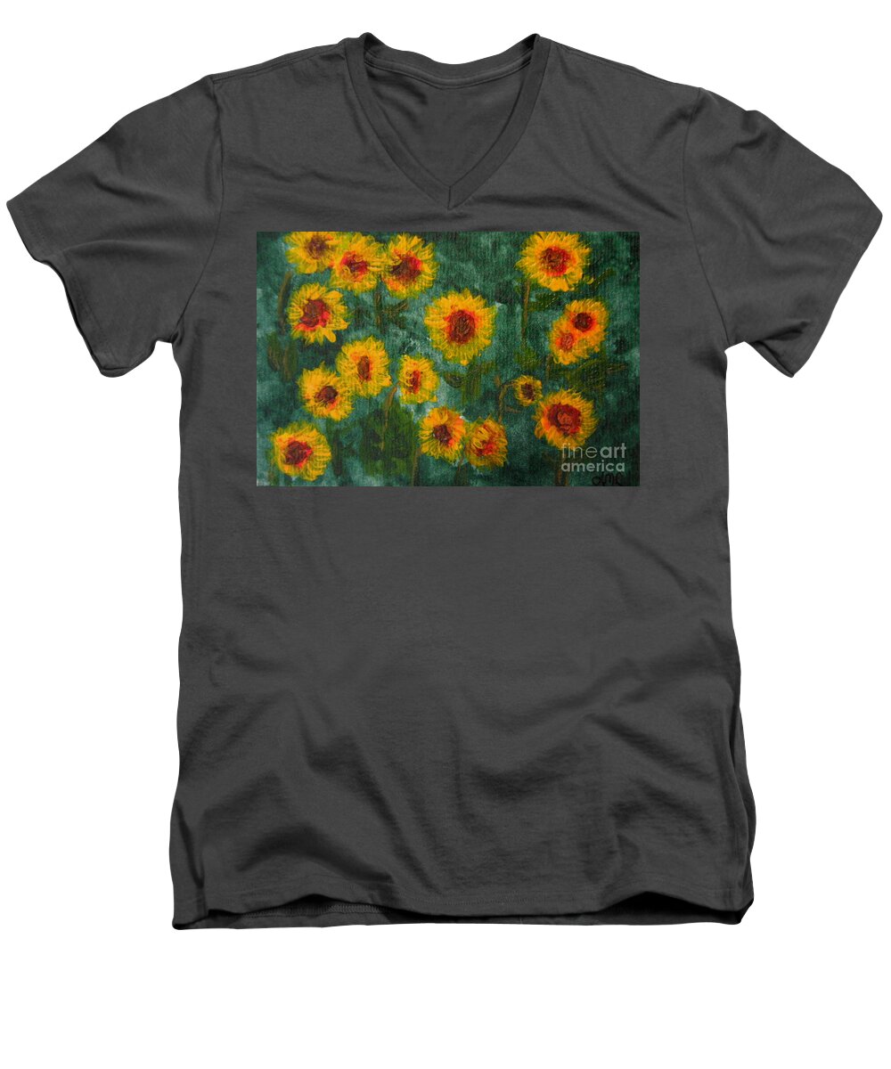 Acrylic Men's V-Neck T-Shirt featuring the painting Sunflowers by Lynne Reichhart