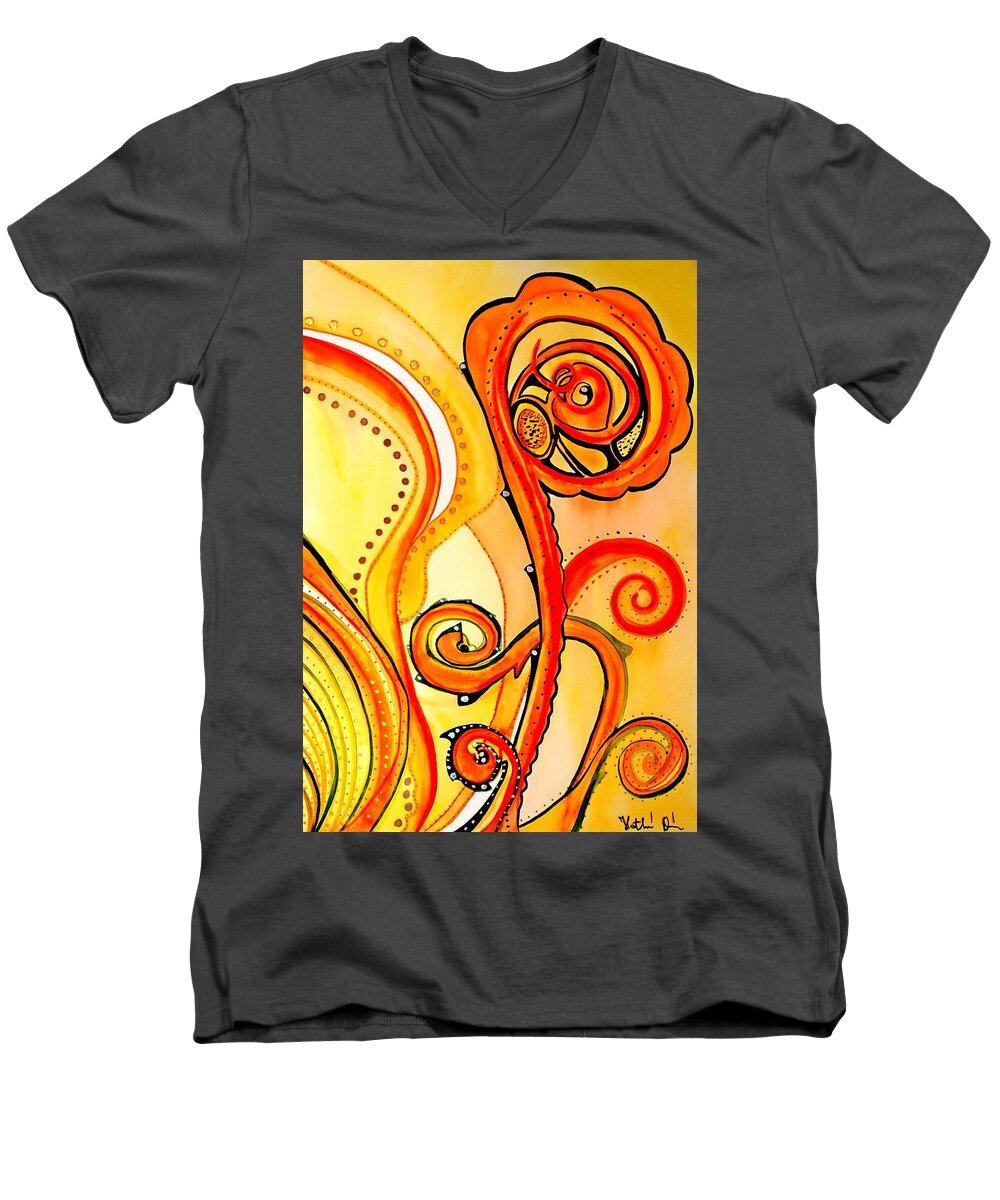 Sunny Men's V-Neck T-Shirt featuring the painting Sunny Flower - Art by Dora Hathazi Mendes by Dora Hathazi Mendes