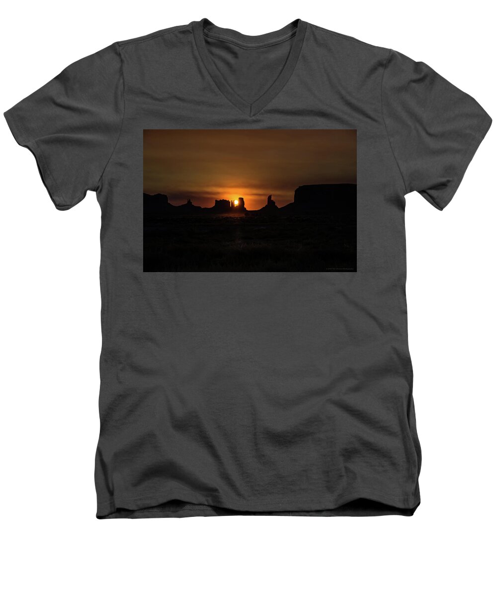 Monument Valley Men's V-Neck T-Shirt featuring the photograph Sunrise Monument Valley by Phil Abrams