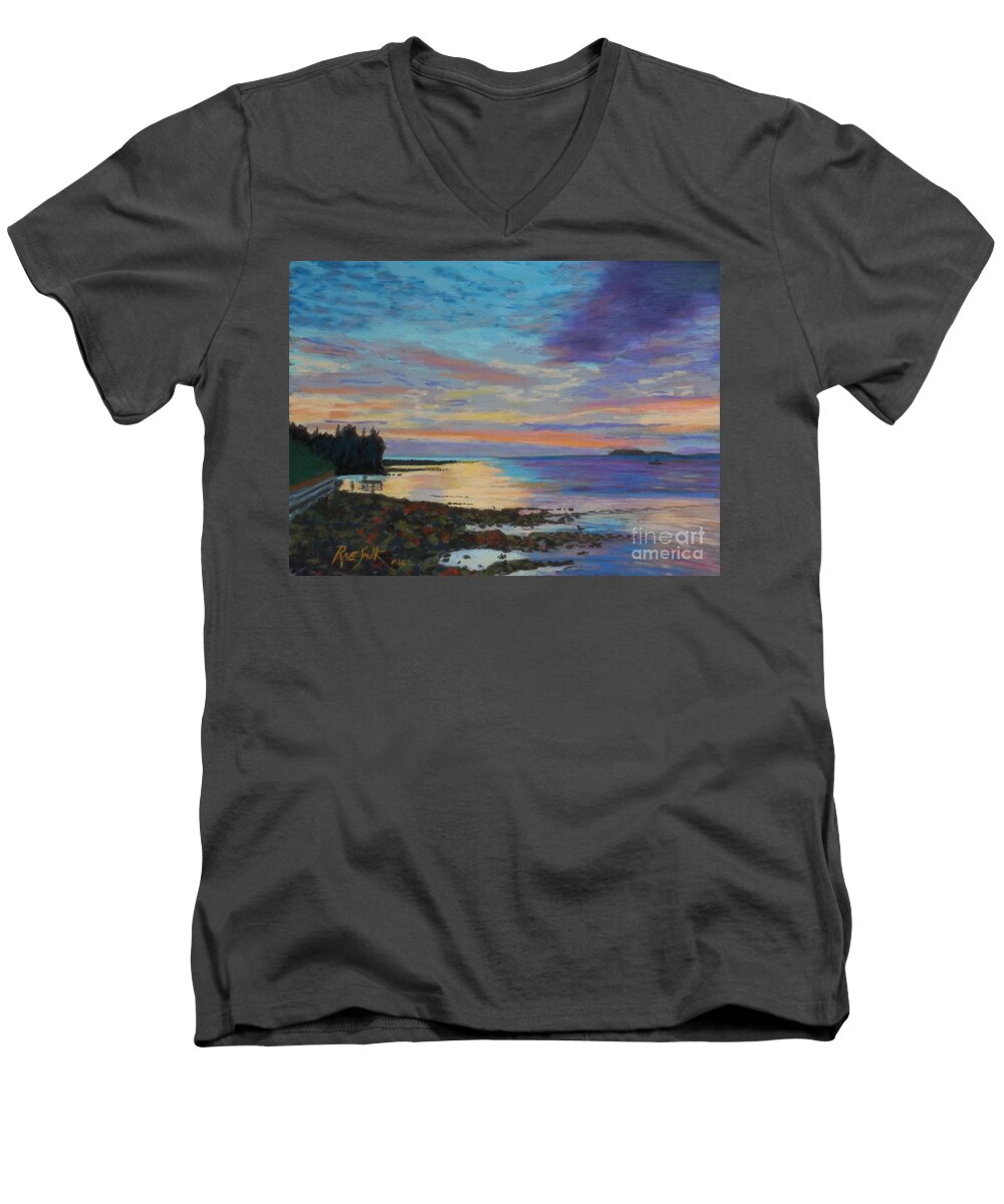 Pastel Men's V-Neck T-Shirt featuring the pastel Sunrise on Tancook Island by Rae Smith PAC