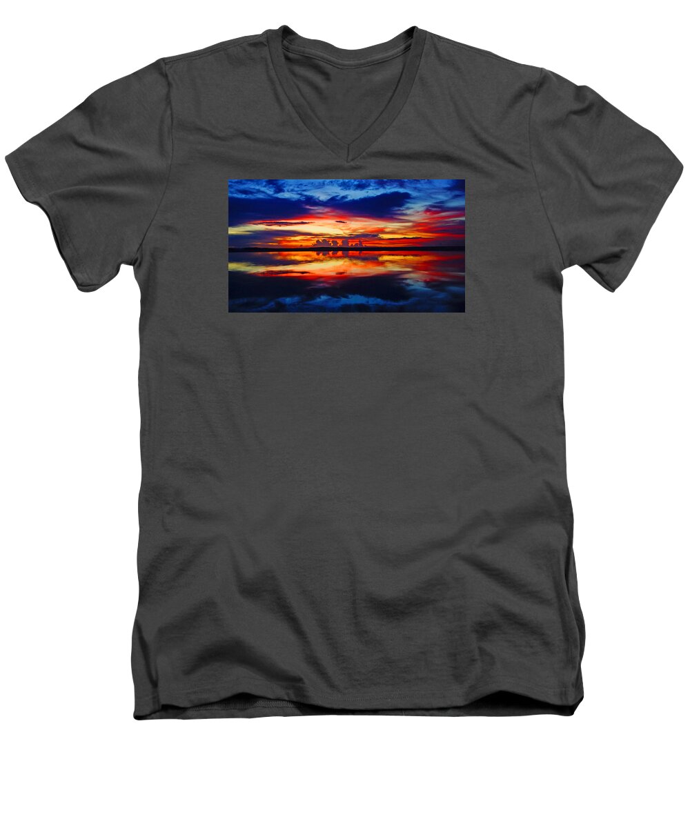 Sunrise Men's V-Neck T-Shirt featuring the photograph Sunrise Rainbow Reflection by Lawrence S Richardson Jr
