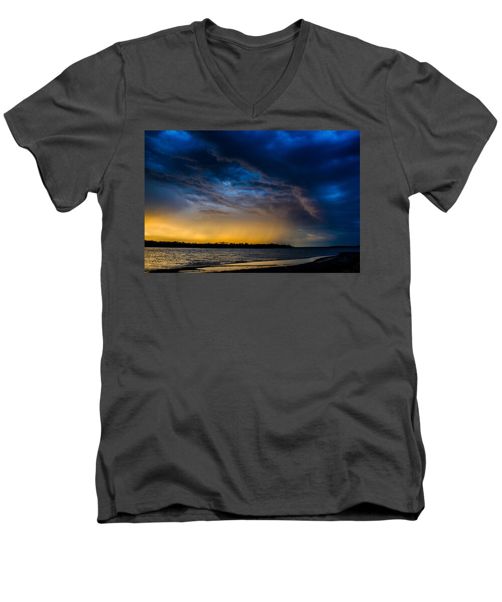 Sunrise Men's V-Neck T-Shirt featuring the photograph Sunrise Storm by Jeff Phillippi