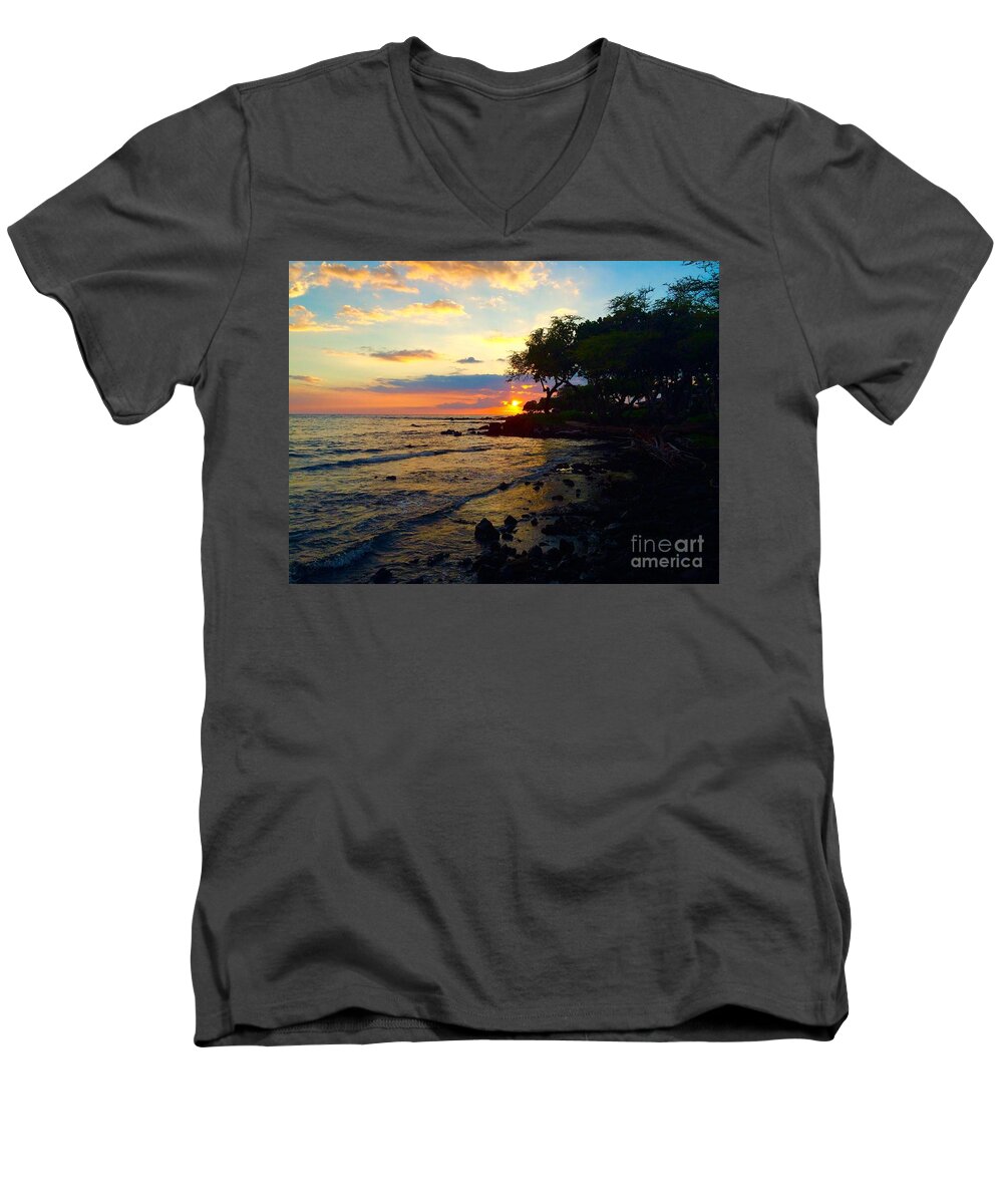 Hawaii Men's V-Neck T-Shirt featuring the photograph Sunset at A-Bay by Bette Phelan