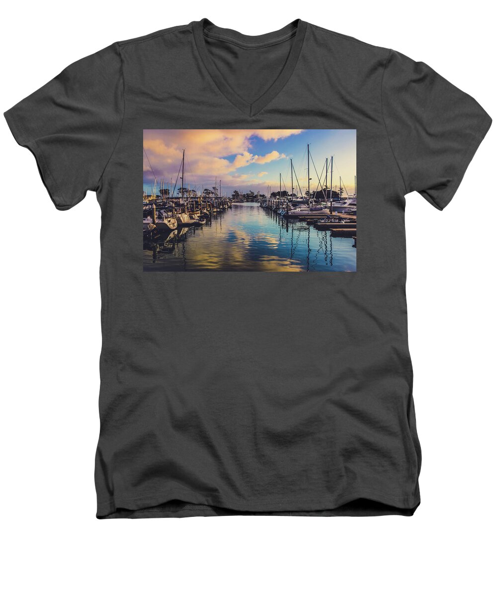Boat Men's V-Neck T-Shirt featuring the photograph Sunset at Dana Point Harbor by Andy Konieczny