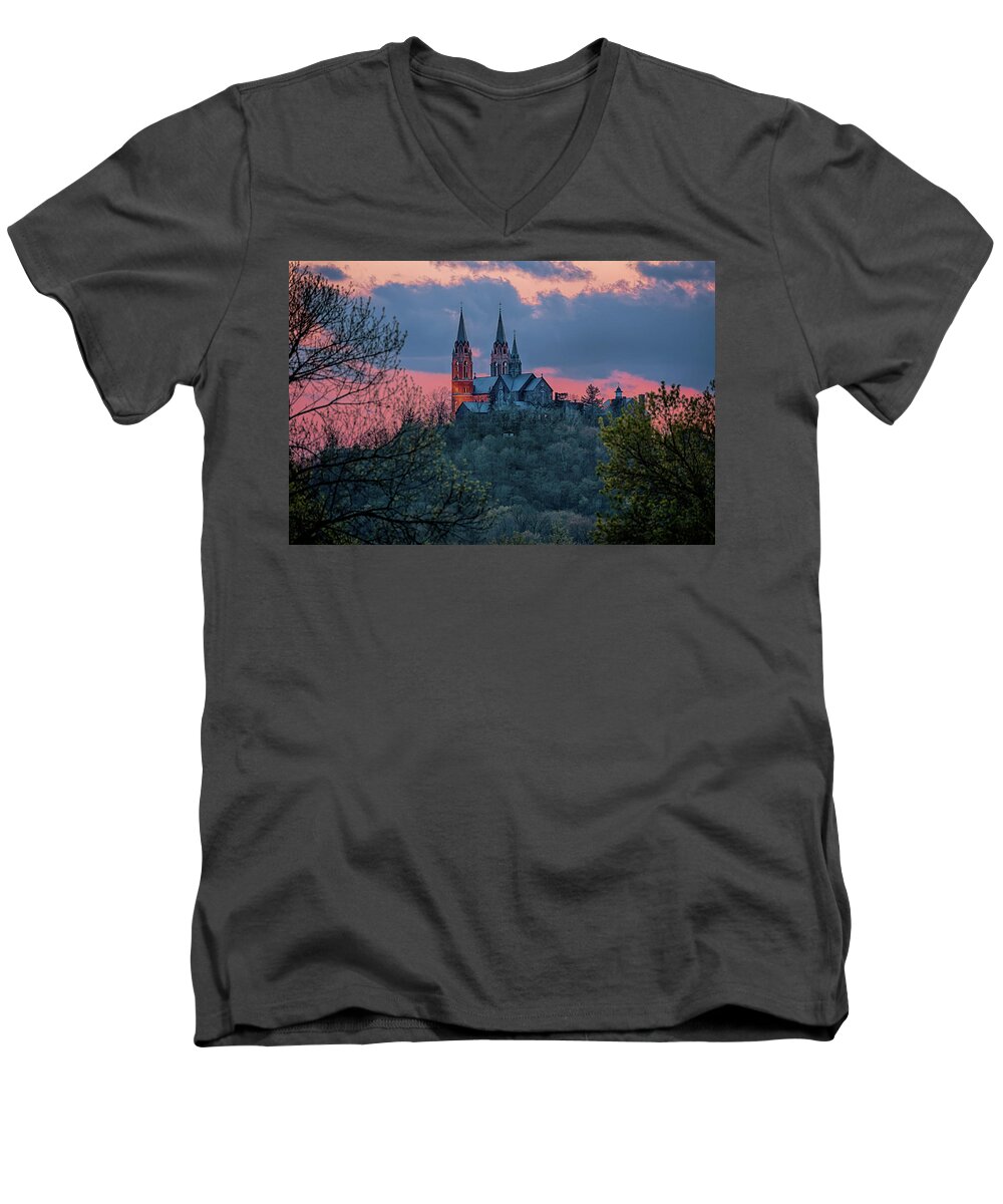 Holy Hill Men's V-Neck T-Shirt featuring the photograph Sunset at Holy Hill by Susan Rissi Tregoning
