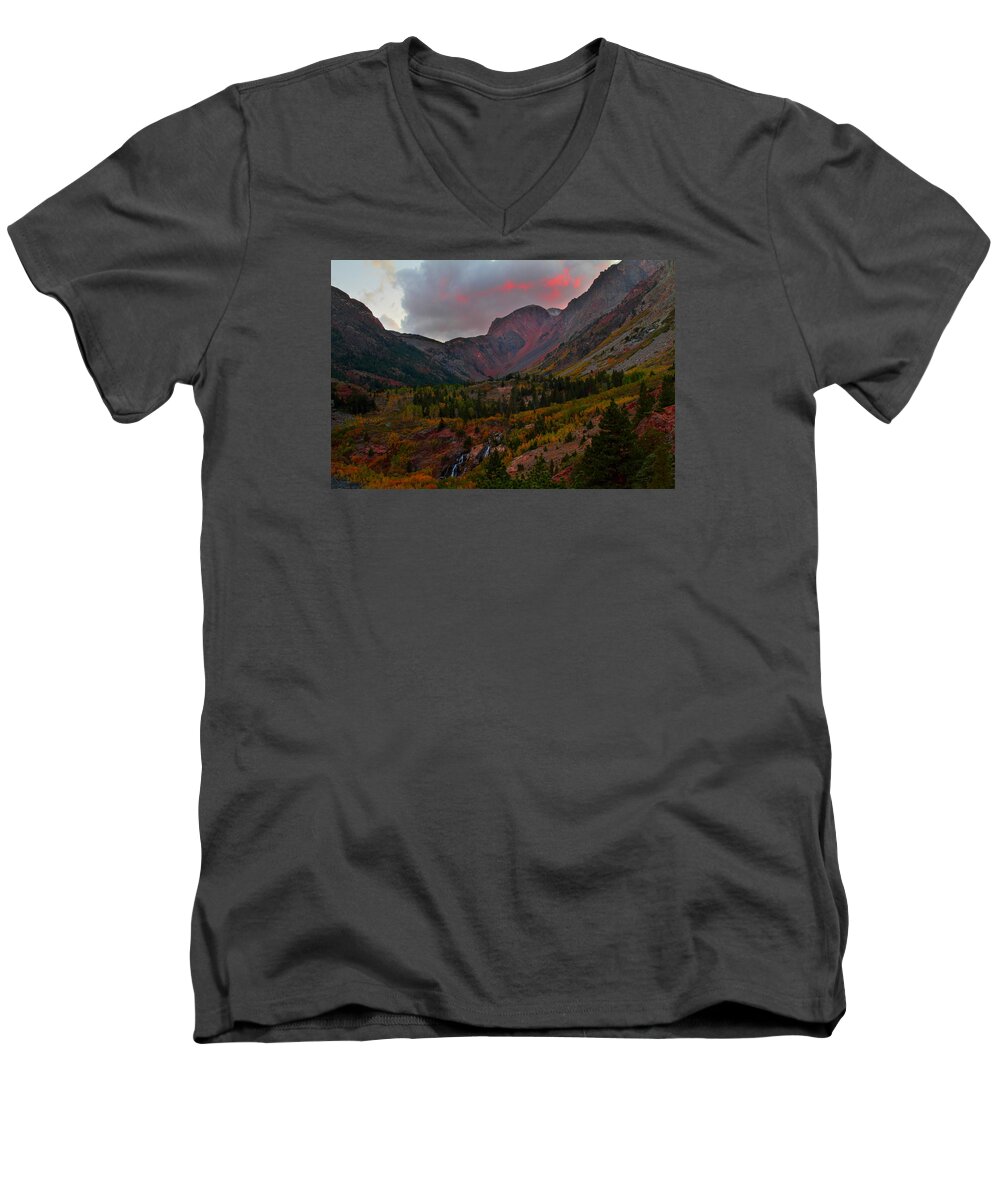 Fall Men's V-Neck T-Shirt featuring the photograph Sunset at Lundy Canyon during Autumn in the Eastern Sierras by Jetson Nguyen