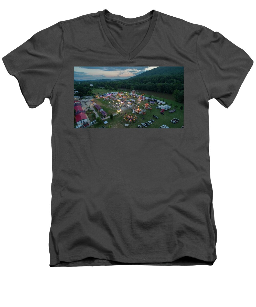 Buchanan Men's V-Neck T-Shirt featuring the photograph Sunset at the Carnival by Star City SkyCams