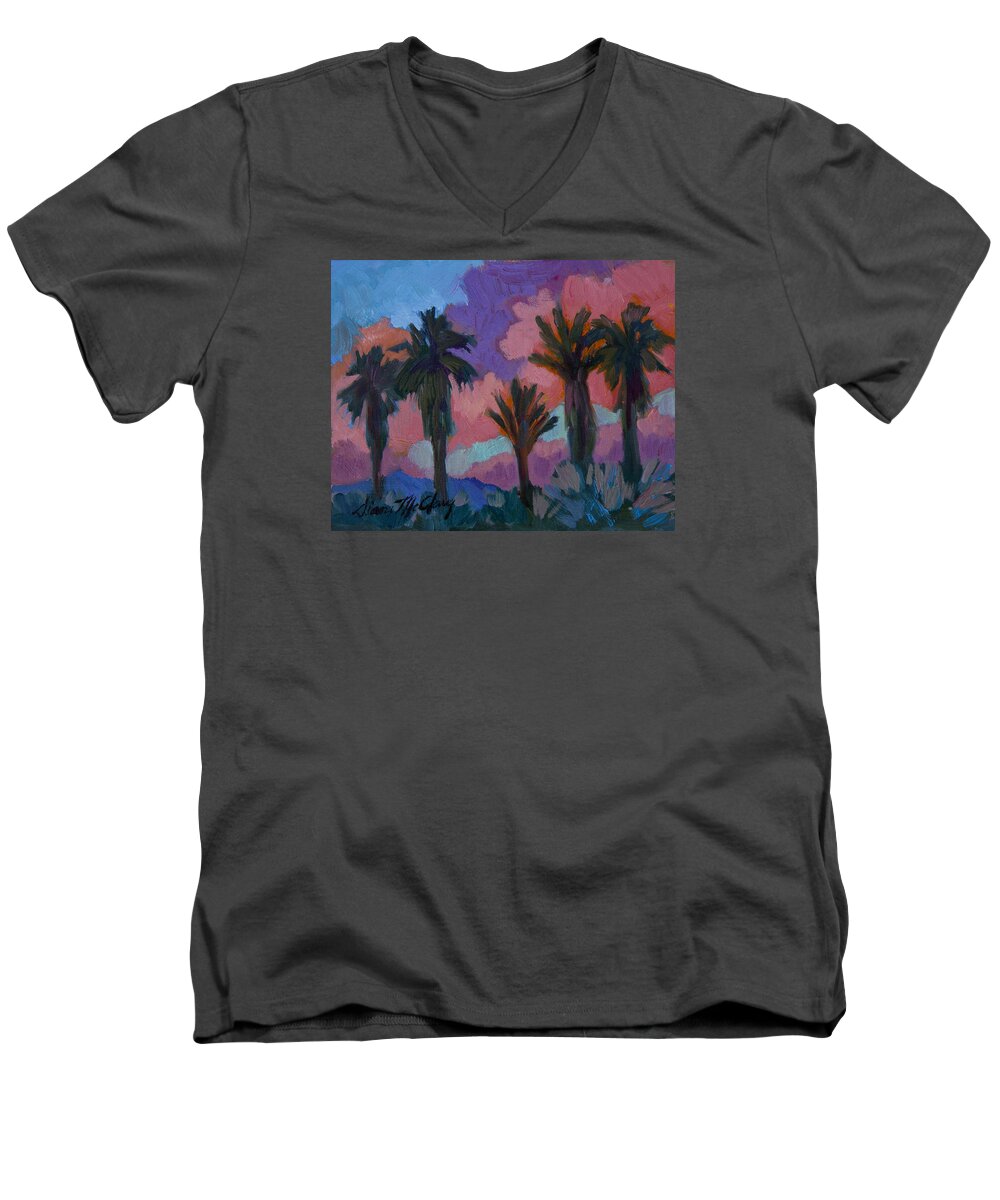 Palm Springs Men's V-Neck T-Shirt featuring the painting Sunset by Diane McClary