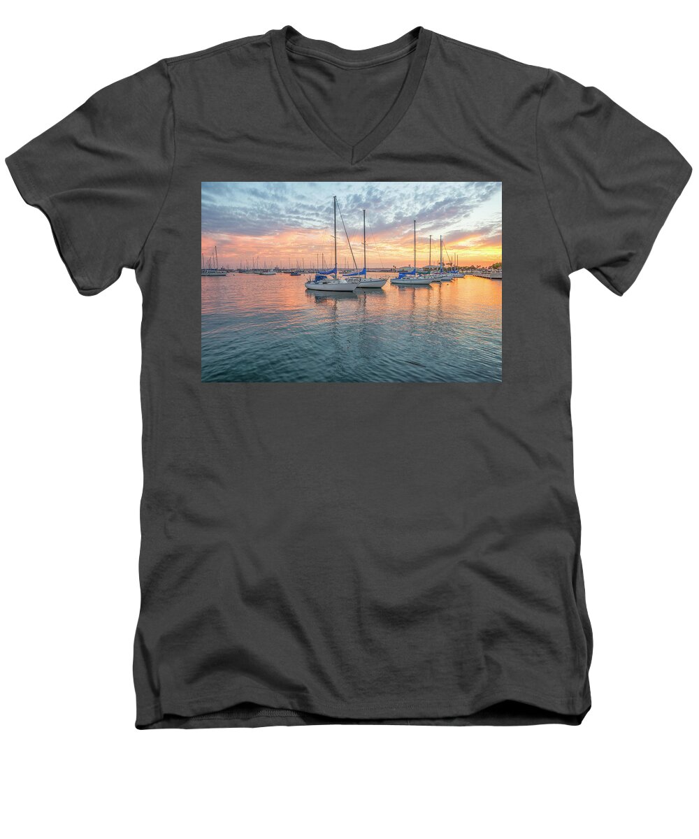 San Diego Men's V-Neck T-Shirt featuring the photograph Sunset In The Fall San Diego Harbor by Joseph S Giacalone