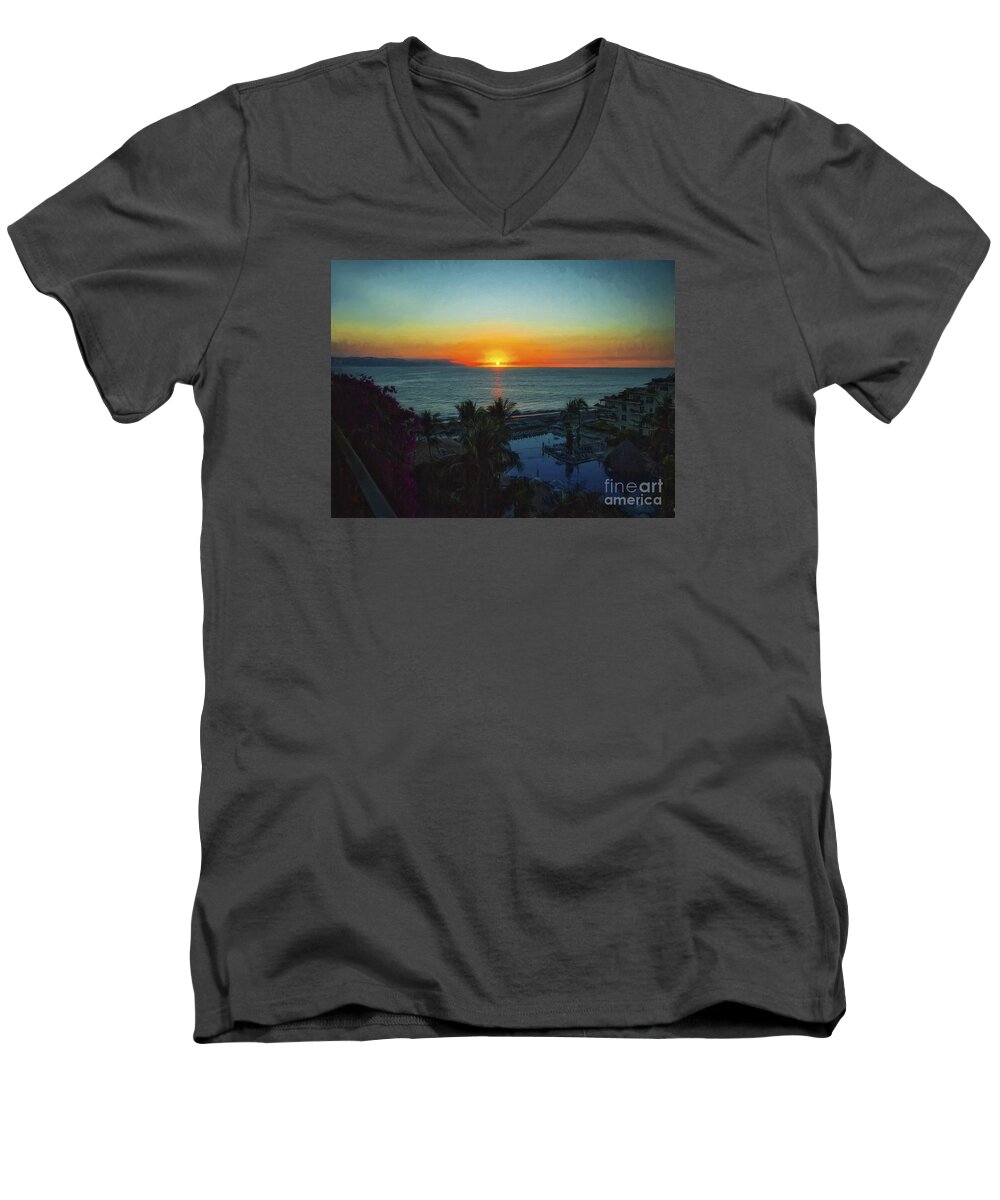 Fine Art Photography Men's V-Neck T-Shirt featuring the photograph SUNSET in VALLARTA ... by Chuck Caramella