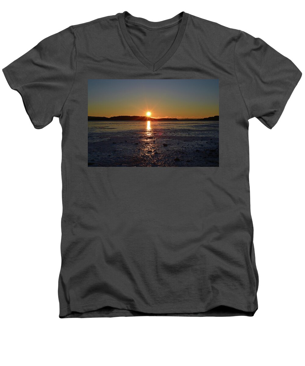 Sweden Men's V-Neck T-Shirt featuring the pyrography Sunset by Magnus Haellquist