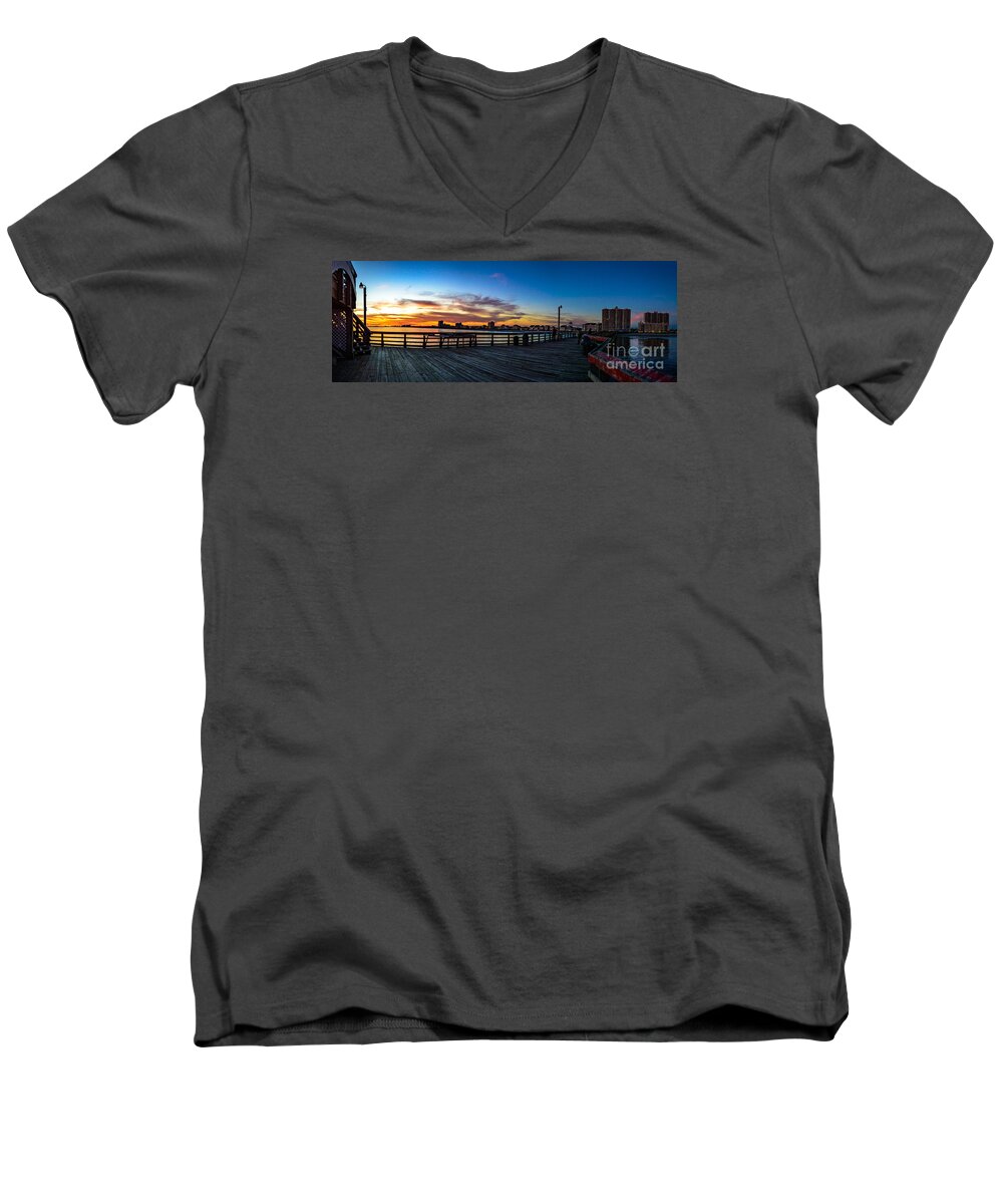 Myrtle Beach Days Collection Men's V-Neck T-Shirt featuring the photograph Sunset on the Cherry Grove Pier by David Smith