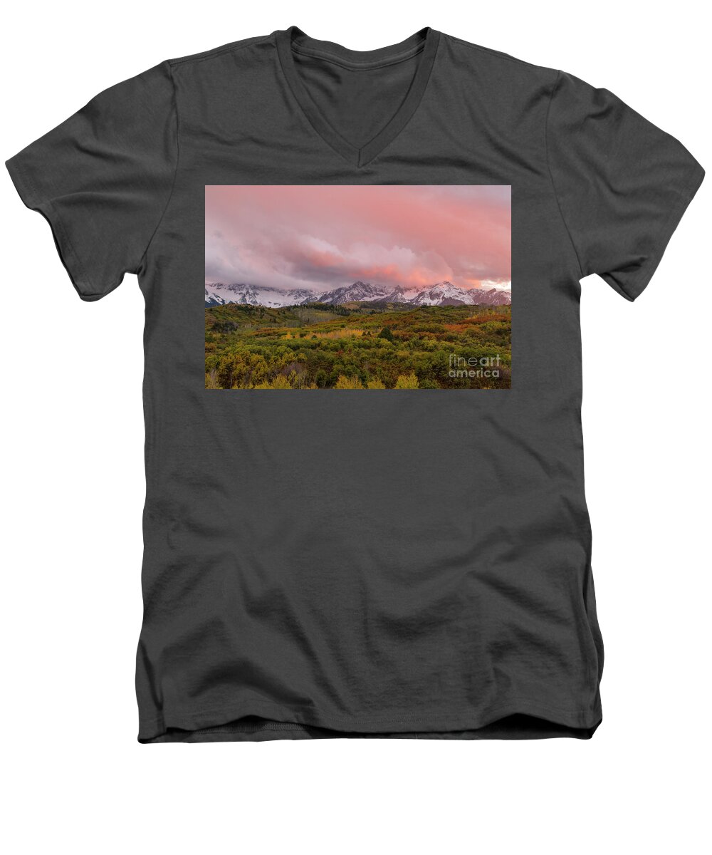 Colorado Men's V-Neck T-Shirt featuring the photograph Sunset on the Dallas Divide Ridgway Colorado by Ronda Kimbrow