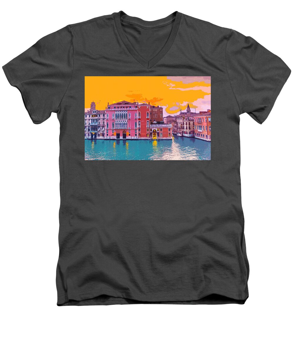 Sunset On The Grand Canal Men's V-Neck T-Shirt featuring the digital art Sunset on the Grand Canal Venice by Anthony Murphy