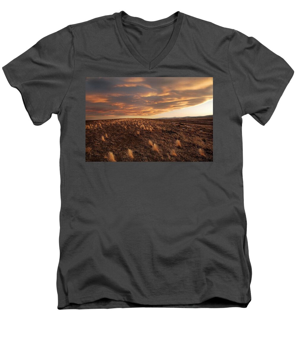 Mixed Media. Mixed Media Sunset Photography. Mixed Media Colorado Sunset Photography. Colorado. Colorad Sunset Photography. Sunset. Sunrise. Landscapes. Mountain Photography. Fort Collins Colorado. Fort Collins Colorado Photography. Men's V-Neck T-Shirt featuring the photograph Sunset On The Ridge by James Steele