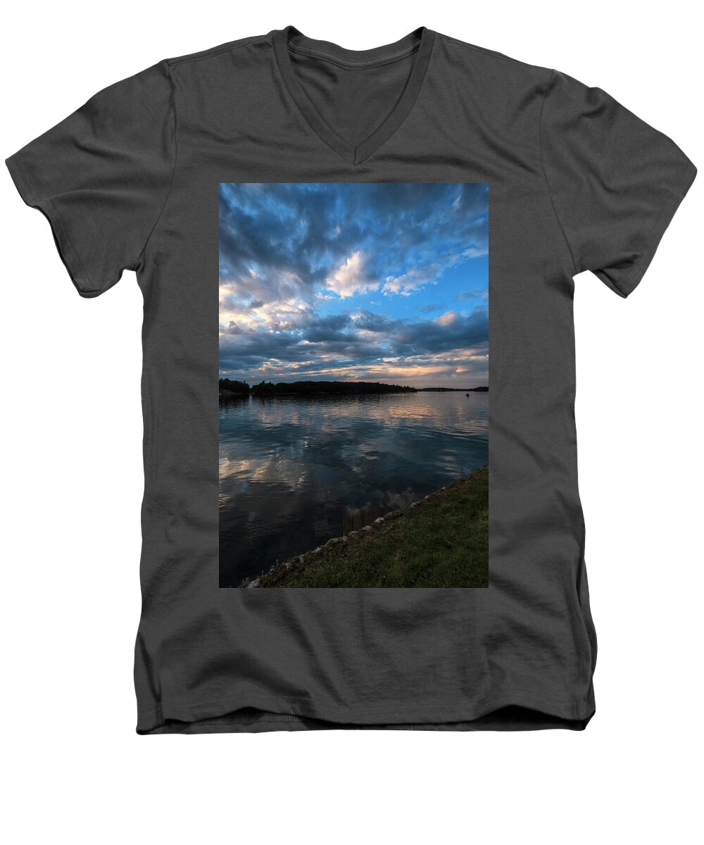 St Lawrence Seaway Men's V-Neck T-Shirt featuring the photograph Sunset On The River by Tom Singleton
