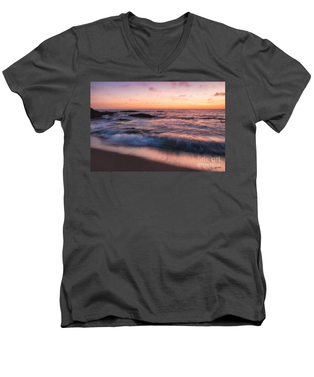 Beach Men's V-Neck T-Shirt featuring the photograph Sunset Surf by Brandon Bonafede