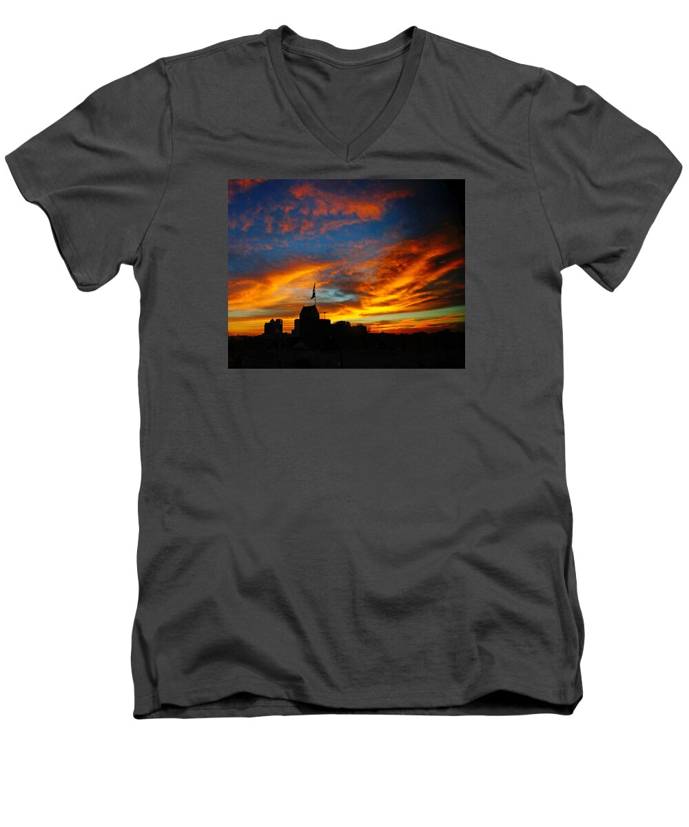 City Men's V-Neck T-Shirt featuring the photograph Sunset Ybor City Tampa Florida by Lawrence S Richardson Jr