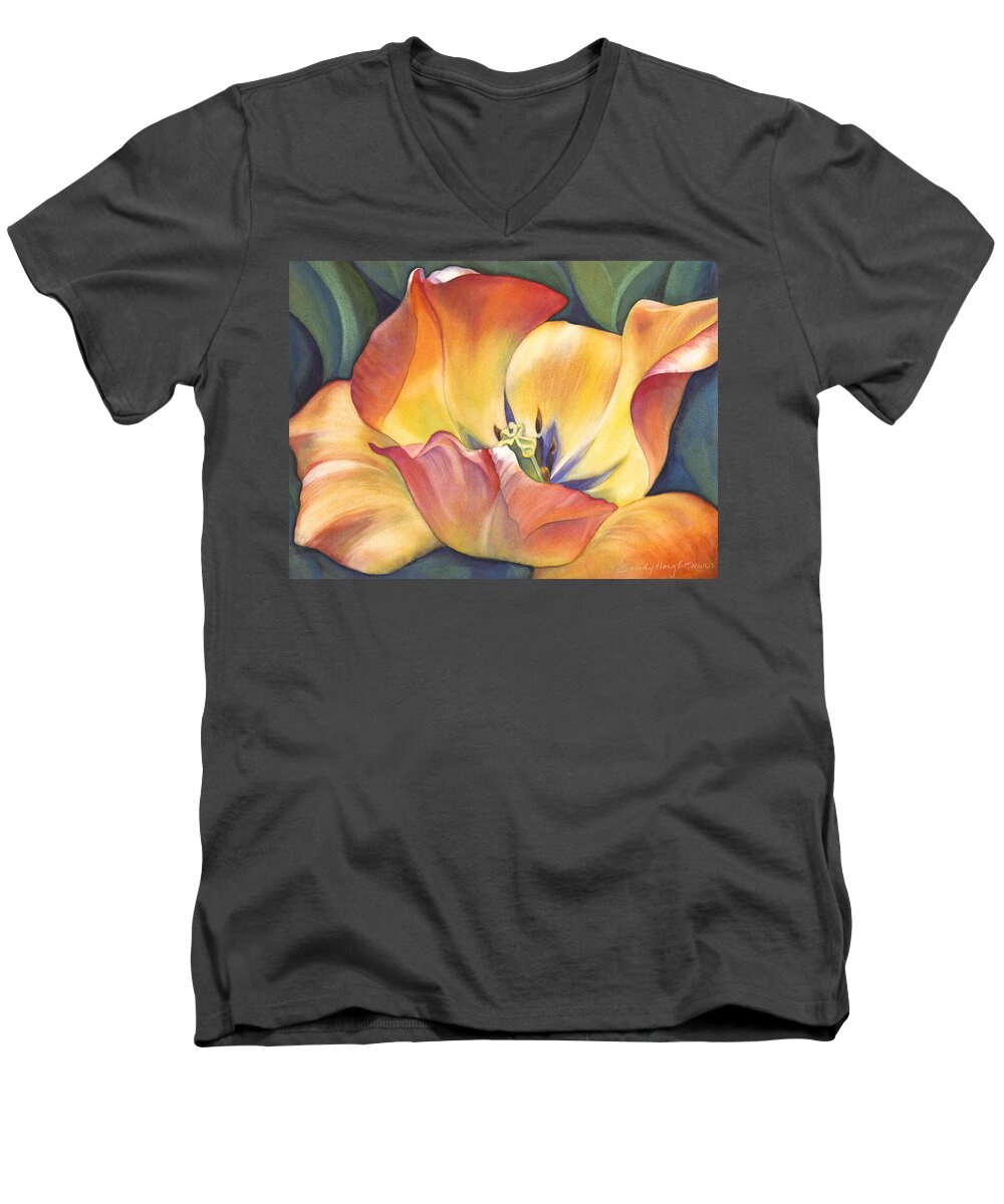 Tulip Men's V-Neck T-Shirt featuring the painting Sunshine Dance by Sandy Haight