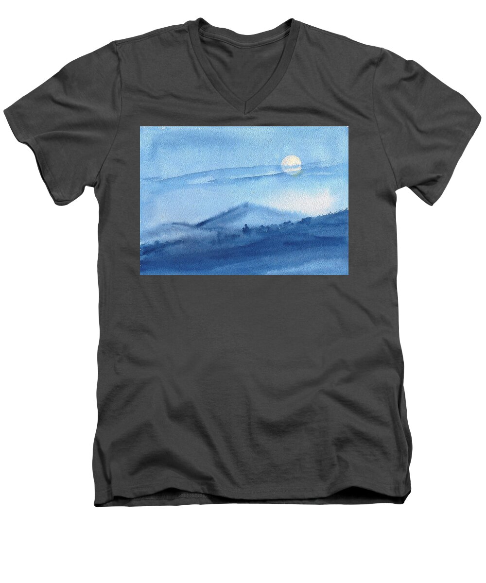 Super Moon Men's V-Neck T-Shirt featuring the painting Super Moon by Asha Sudhaker Shenoy