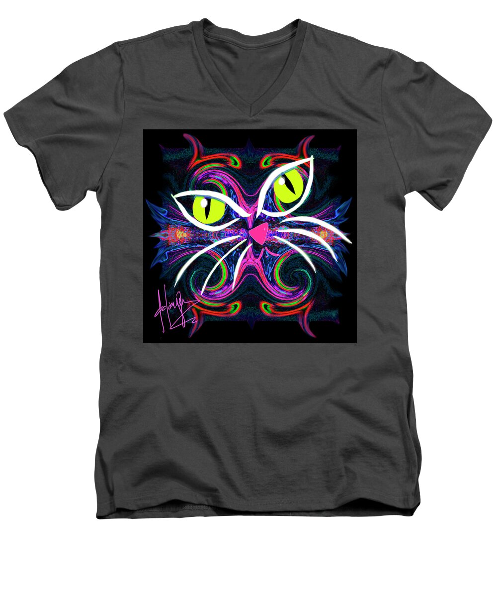 Supernova Men's V-Neck T-Shirt featuring the painting SuperNova Cat by DC Langer