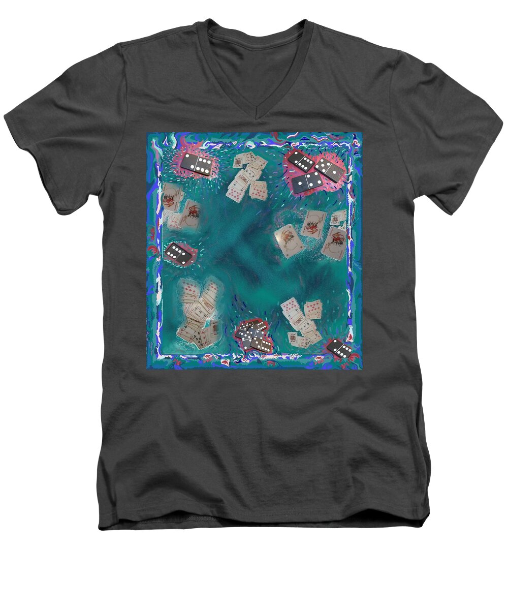 Surreal Men's V-Neck T-Shirt featuring the mixed media Surreal Lake Art and Poem by Julia Woodman